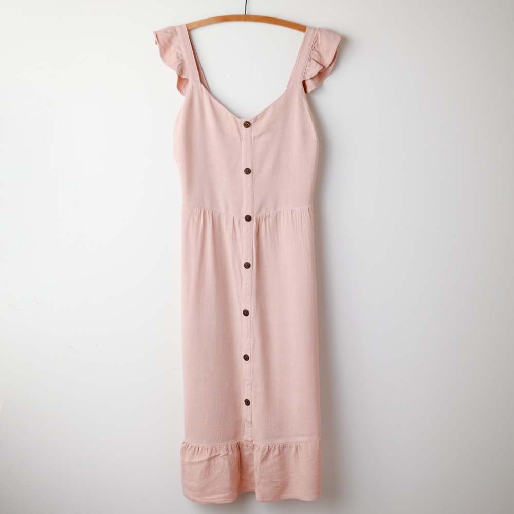 Monteau LA Linen Midi Dress‎ M Blush Pink Soft Girl Feminine Cottage Romantic